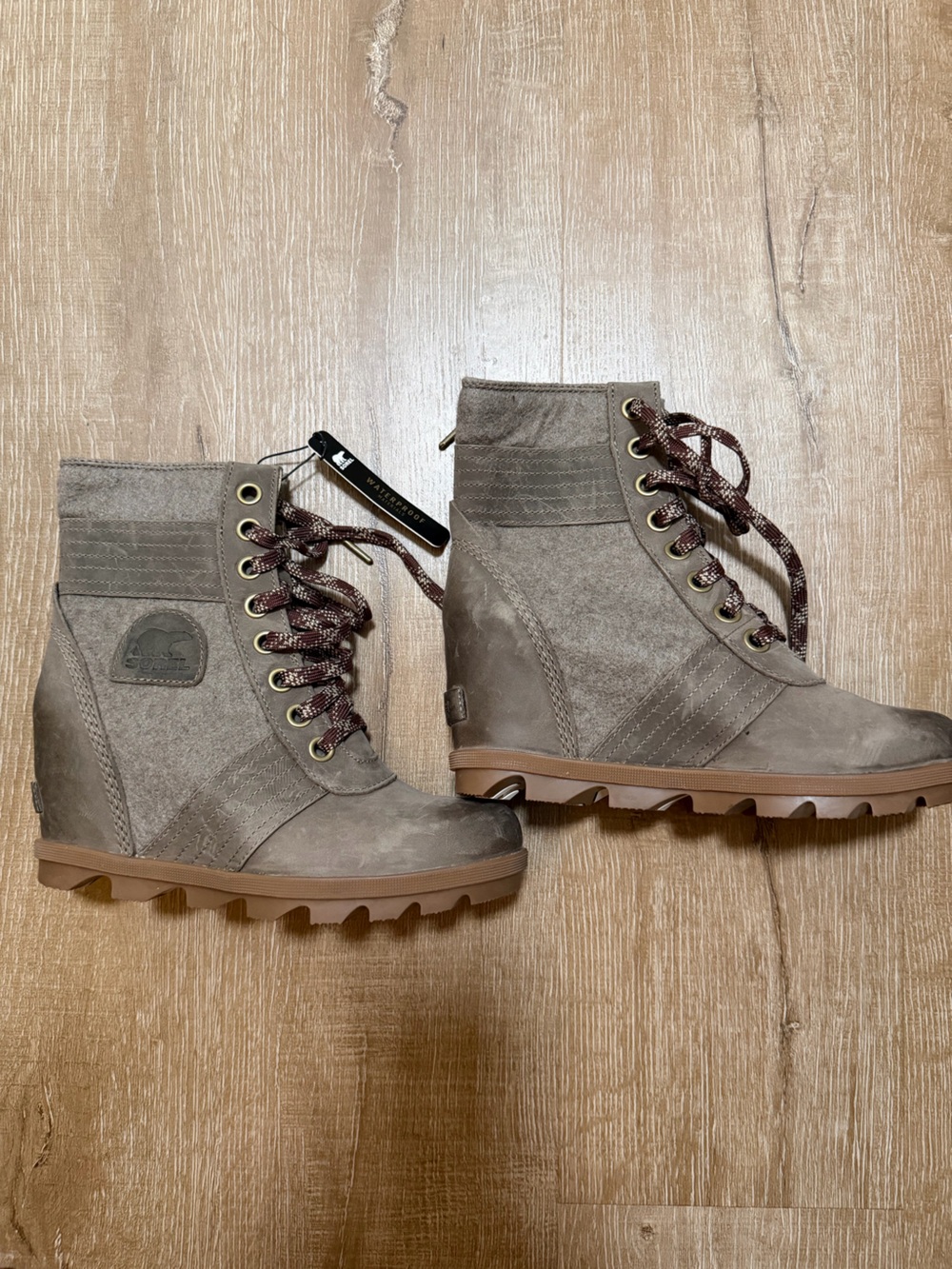 Sorel Taupe and Brown Lace-Up heeled Ankle Boots